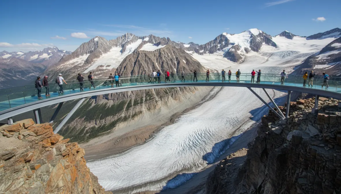 Columbia Icefield Glacier Skywalk attraction on the Banff to Jasper highway drive