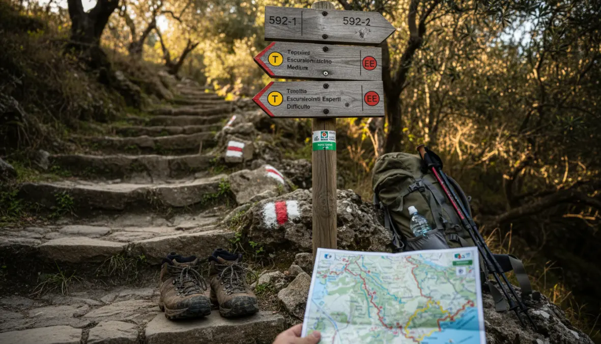 Cinque Terre trail difficulty markers and directional signage for hikers