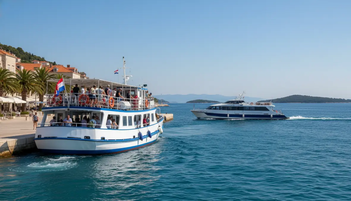 Croatia island ferry departing Split for Dalmatian islands with passengers aboard