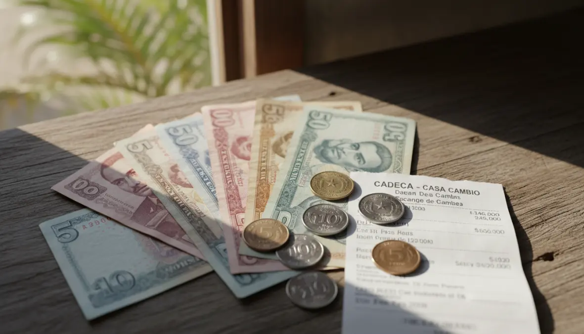 Cuban peso currency and exchange receipt for Cuba travel guide money management