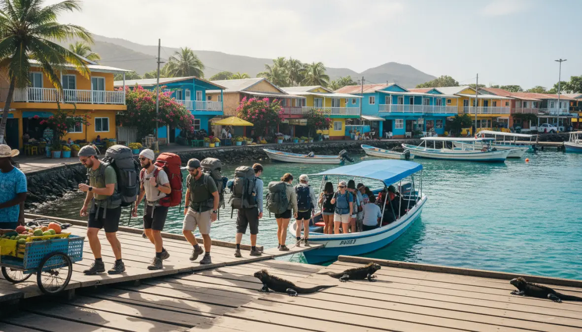 Public ferry for island hopping in Puerto Ayora Galapagos, affordable budget travel transportation between islands