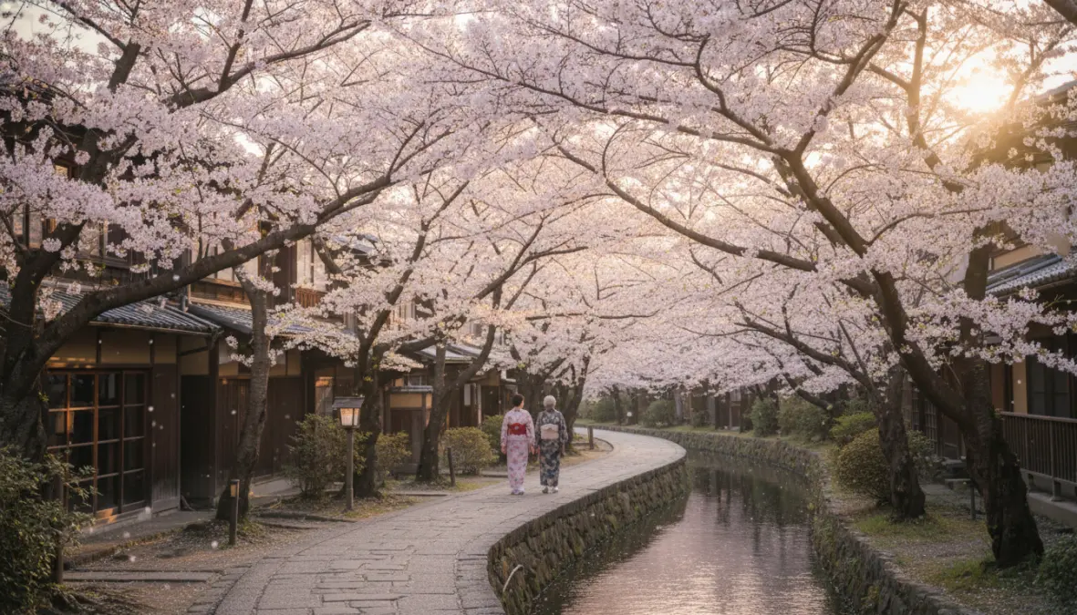 Philosopher's Path in Kyoto lined with cherry blossoms, one of the best sakura viewing spots in Japan