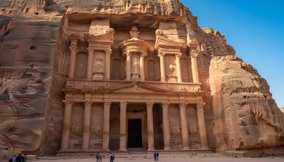 The Monastery at Petra Jordan carved into rose-red cliff showing ancient Nabataean architecture