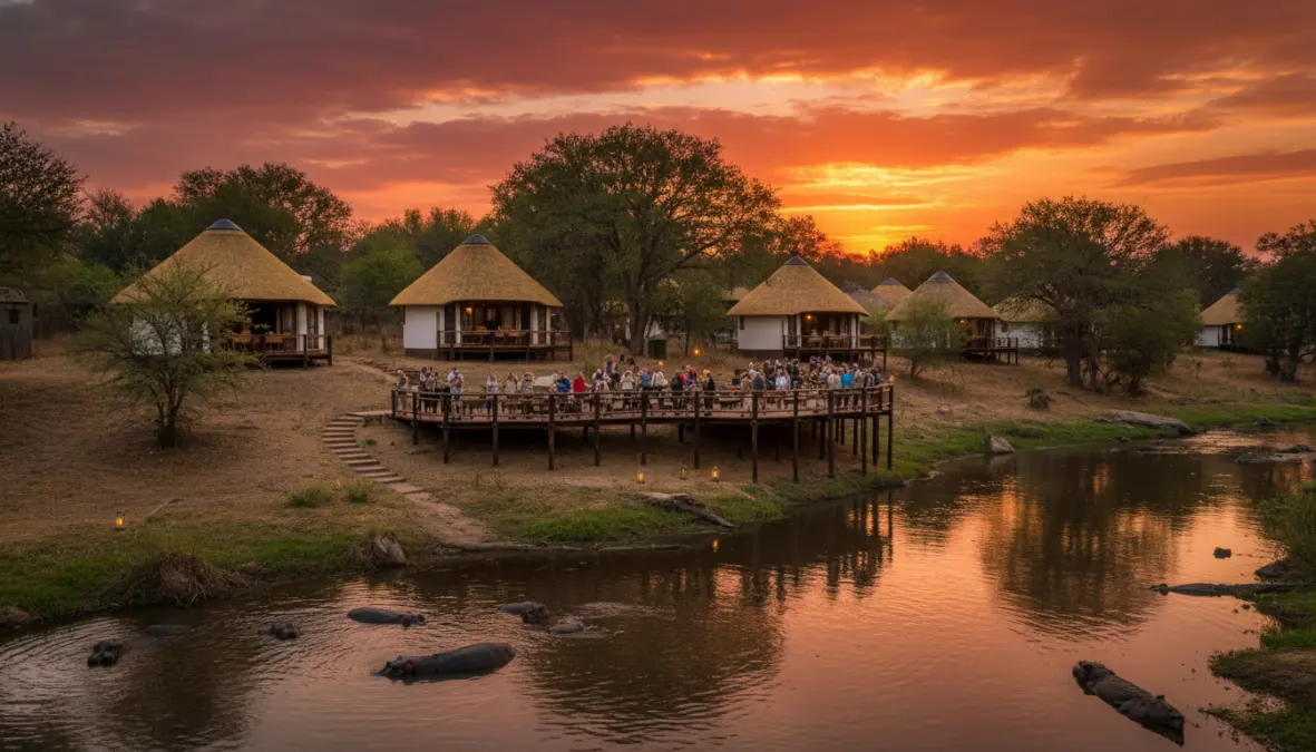 Lower Sabie rest camp accommodation overlooking river in Kruger National Park