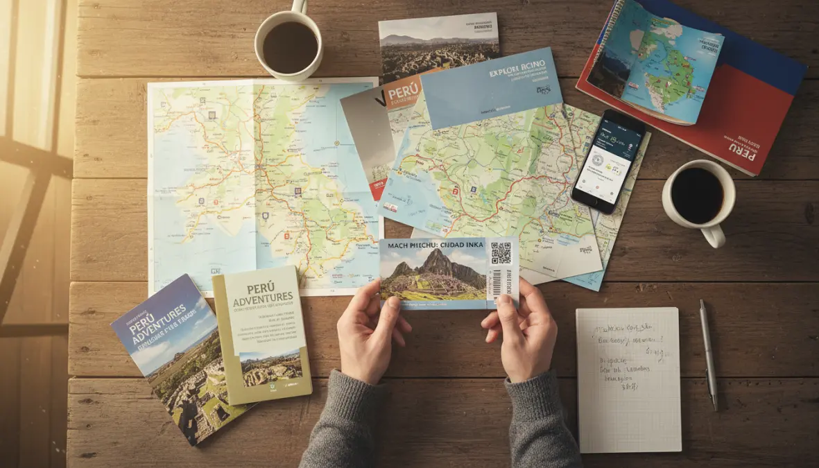Machu Picchu tickets and tour planning materials for visiting Peru