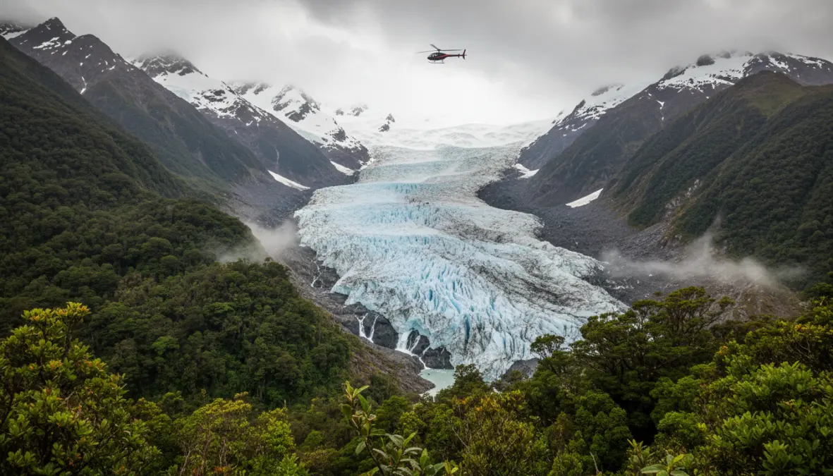 Franz Josef Glacier on New Zealand's West Coast, scenic route highlight for South Island self drive tour