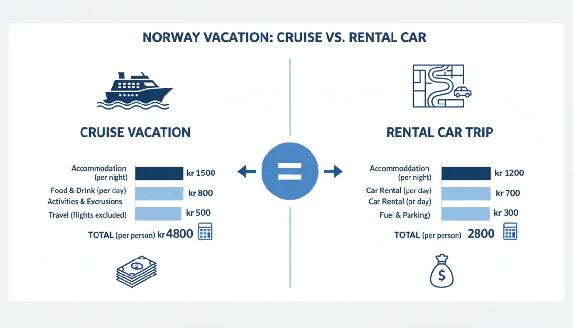 Cost comparison chart showing norwegian fjords cruise vs independent travel expenses and budget breakdown