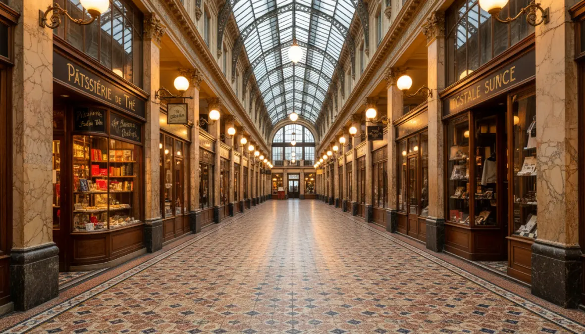 Galerie Vivienne covered passage Paris with mosaic floor and glass roof architecture