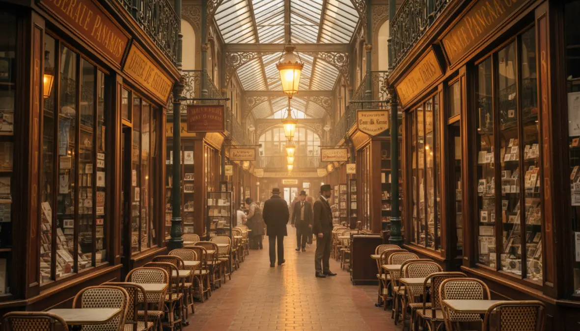 Passage des Panoramas historic covered passage in Paris with traditional shops and architecture