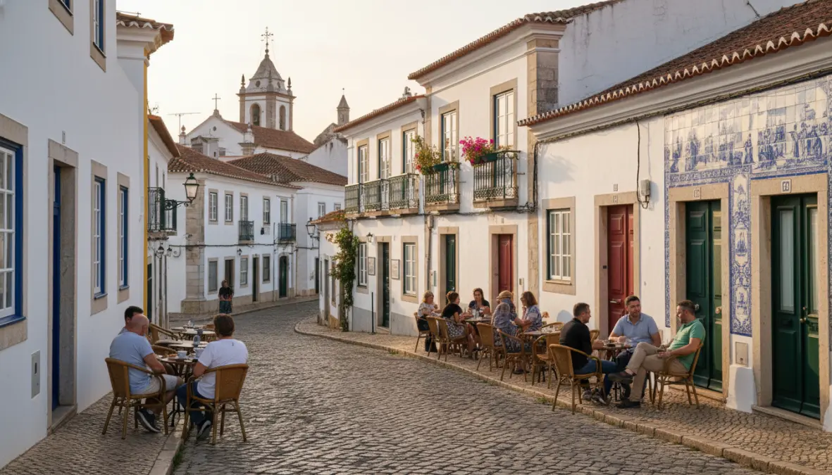 Historic old town center of Lagos Portugal with traditional whitewashed buildings and cobblestone streets