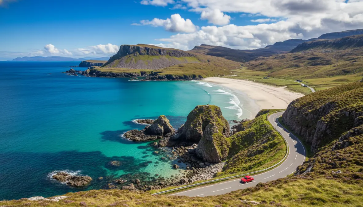 Spiaggia spettacolare lungo il percorso North Coast 500 nelle Highlands scozzesi