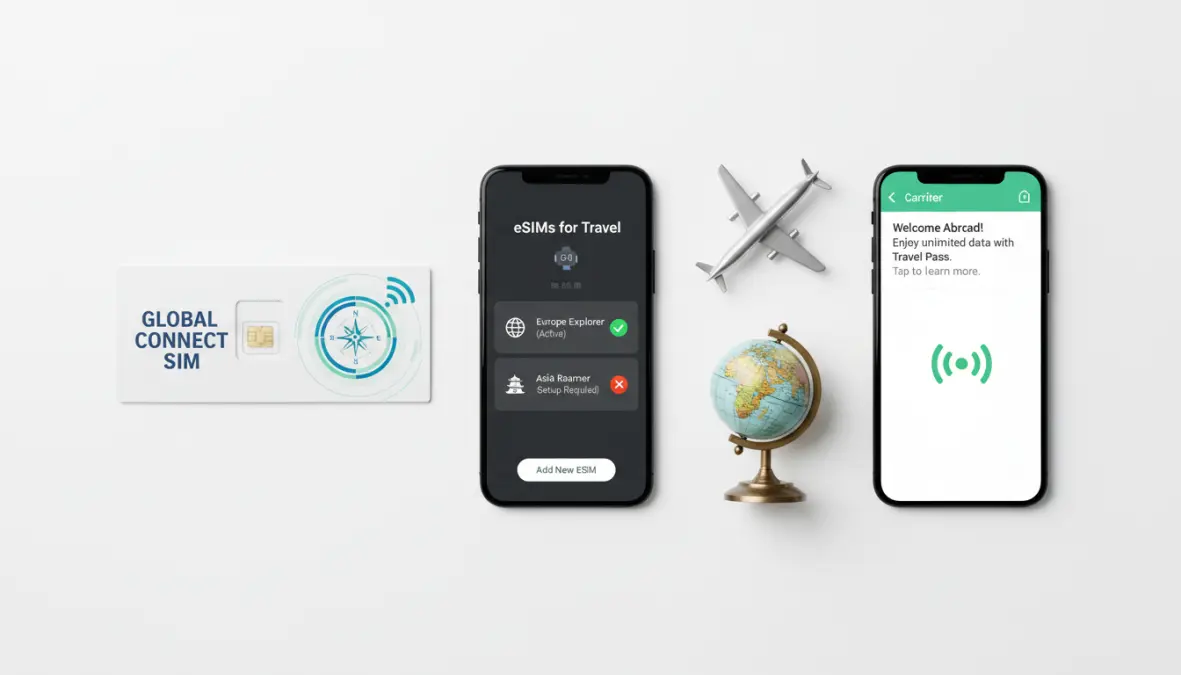 Comparison of physical SIM card, eSIM, and roaming options for international travel