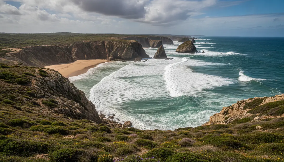 Costa Vicentina wild beaches in Alentejo Portugal showing dramatic Atlantic coastline and pristine nature