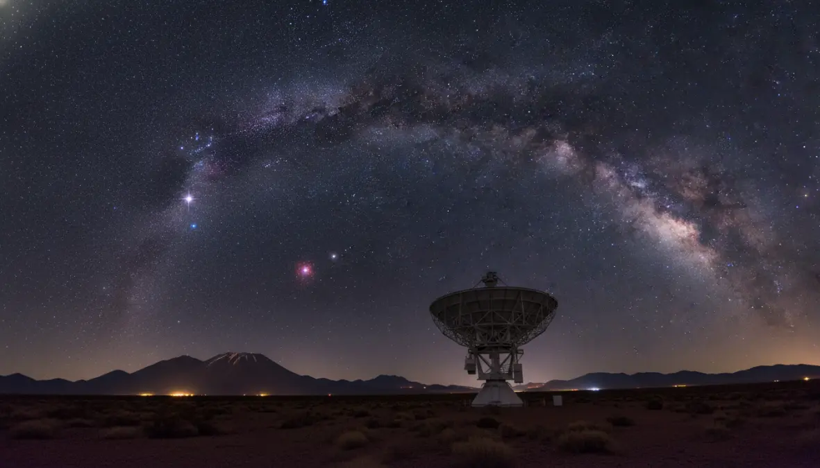 Milky Way stargazing over Atacama Desert Chile with telescope and clear night skies