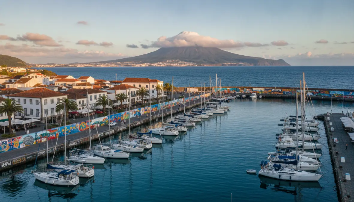 Horta marina with traditional sailor paintings on Faial Island - azores island hopping destination