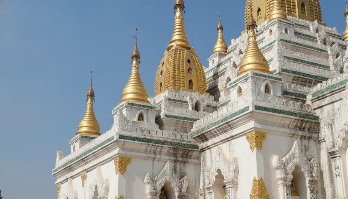 Ananda Temple Bagan showing detailed Mon architecture and golden spires