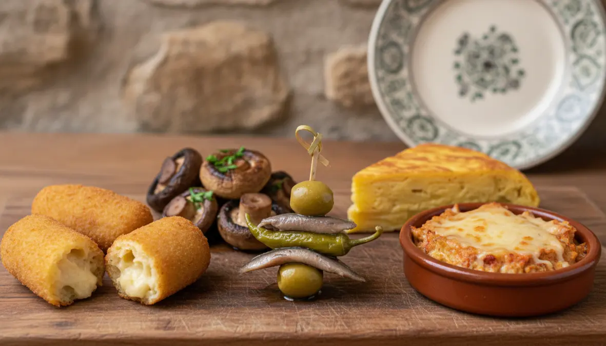Traditional donostia pintxos selection showing best pintxos bars specialties in San Sebastian old town