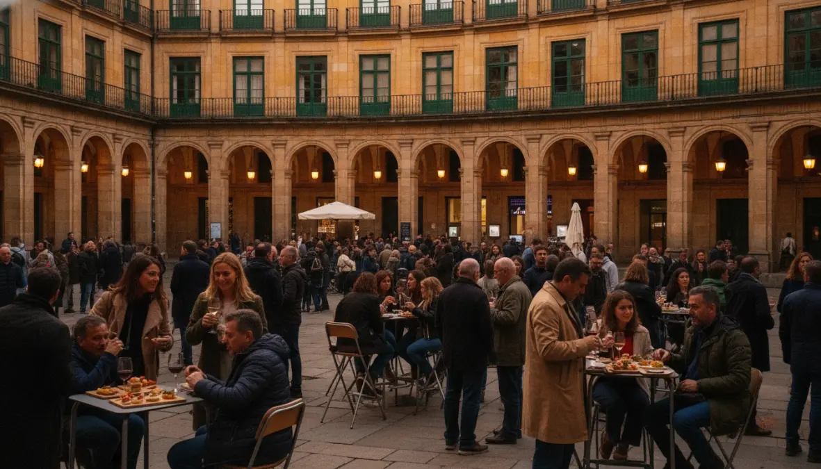 Bilbao culinary tour scene in Casco Viejo with traditional pintxos bars and basque country gastronomy culture