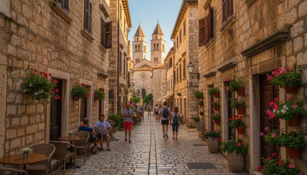 Medieval streets and Venetian architecture in Kotor Old Town Montenegro