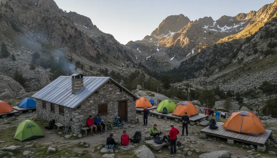 Mountain refuge accommodation along the GR20 trekking route in Corsica