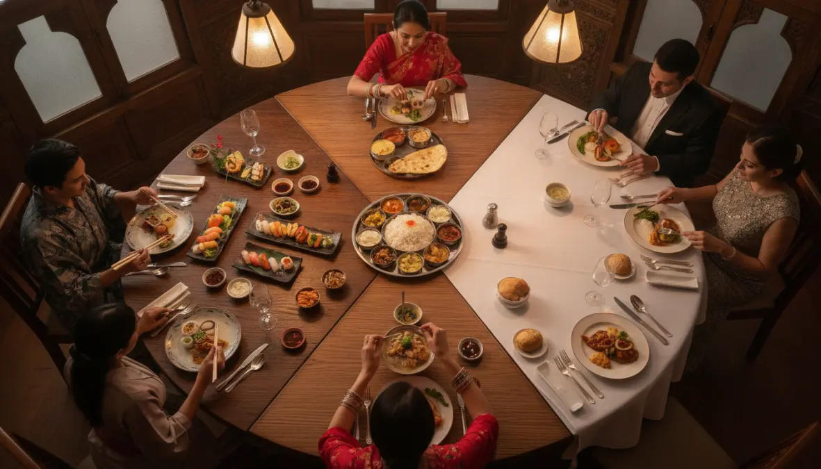 Different cultural dining etiquette customs from around the world showing proper table manners