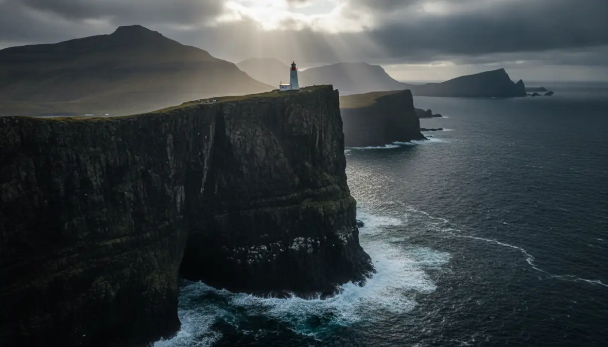 Kallur Lighthouse hiking destination in Faroe Islands with dramatic coastal cliffs