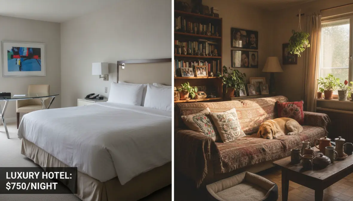Comparison between traditional hotel accommodation and authentic house sitting home exchange experience