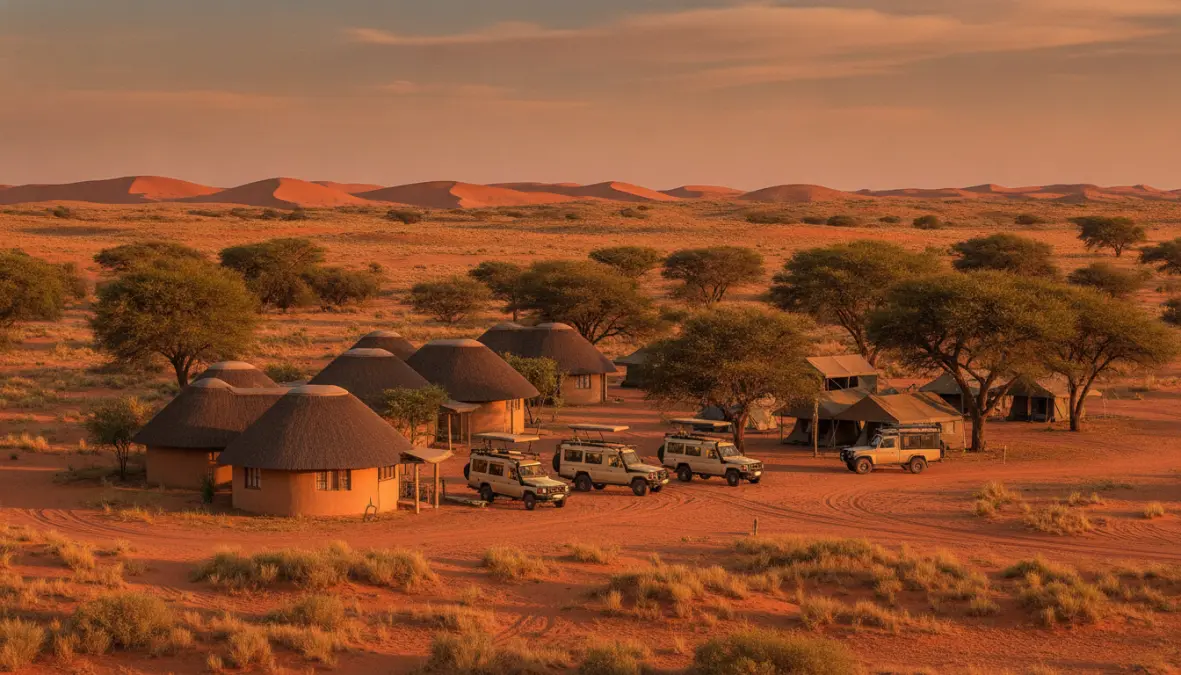 Two Rivers Camp accommodation chalets and camping facilities at Kgalagadi Transfrontier Park entrance