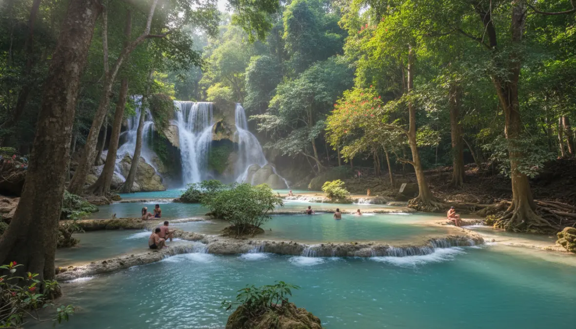 Kuang Si Falls natural swimming pools near Luang Prabang