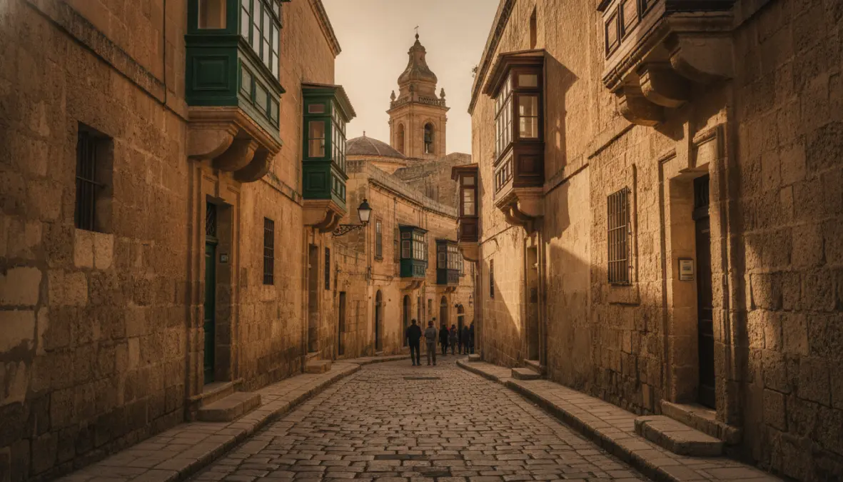 Historic Mdina street with traditional Maltese architecture and fortification walls