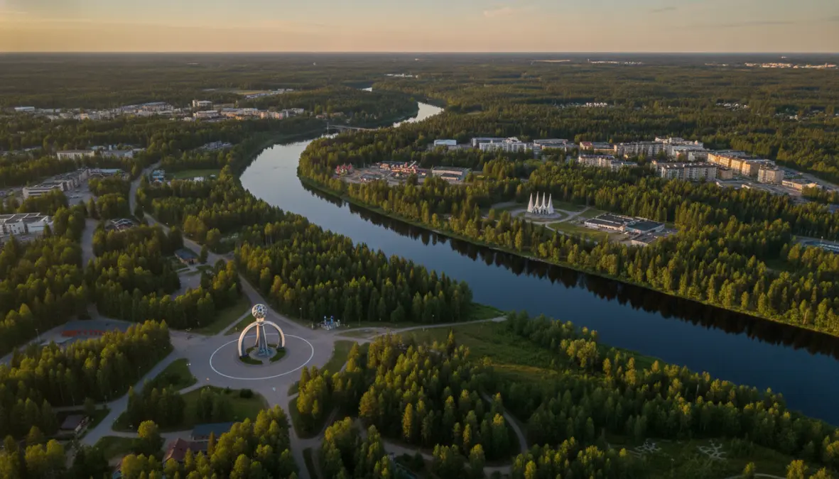 Rovaniemi Arctic Circle location in Finnish Lapland during midnight sun season
