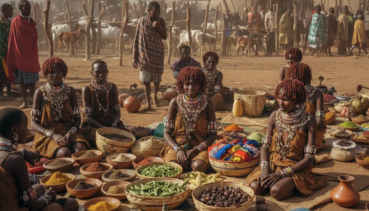 Hamar tribe women at traditional Turmi market in Omo Valley Ethiopia