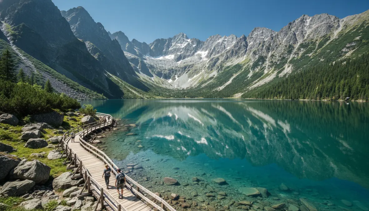 Morskie Oko lake hiking trail in Tatra National Park near Zakopane