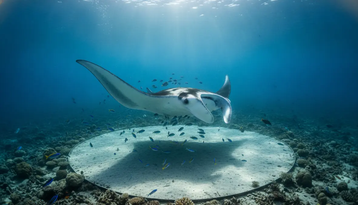 Manta ray at cleaning station during raja ampat diving experience