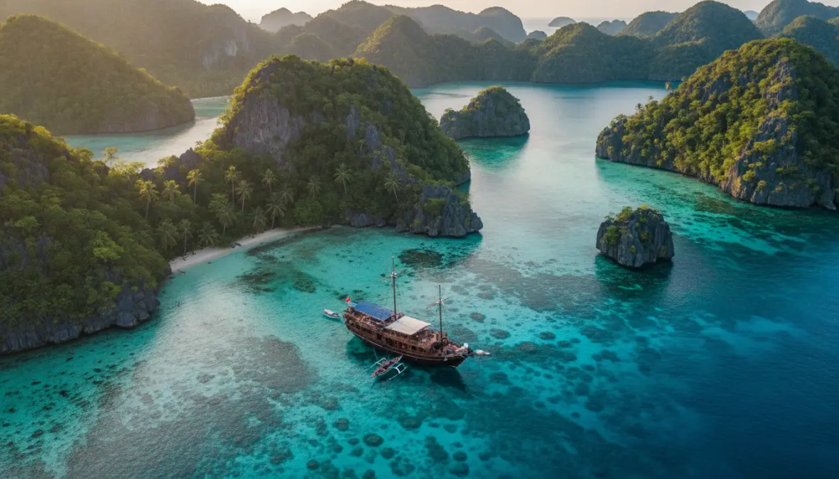 Raja ampat liveaboard boat in pristine lagoon near Wayag Islands