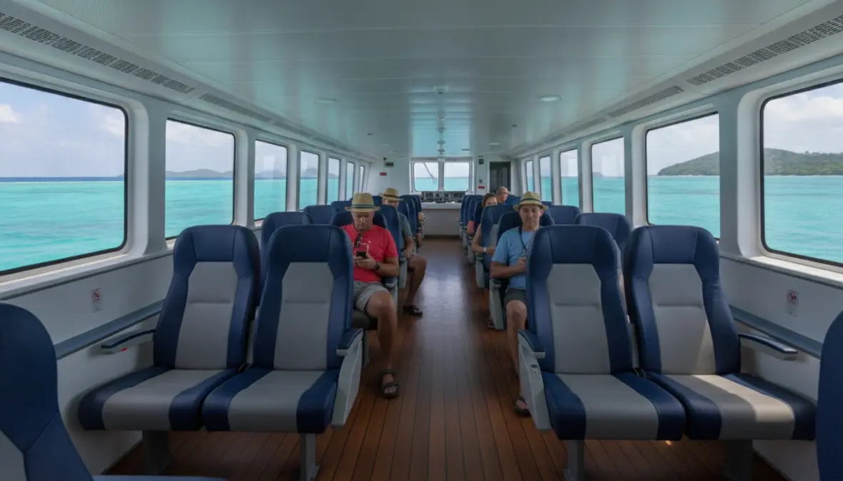 Cat Cocos ferry interior for inter island travel in Seychelles between Mahe and Praslin