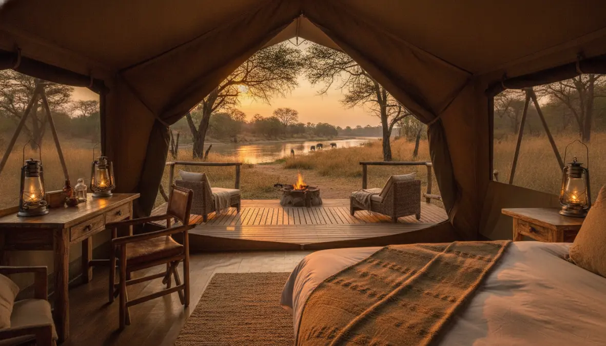 Bushcamp accommodation South Luangwa walking safari base with river views
