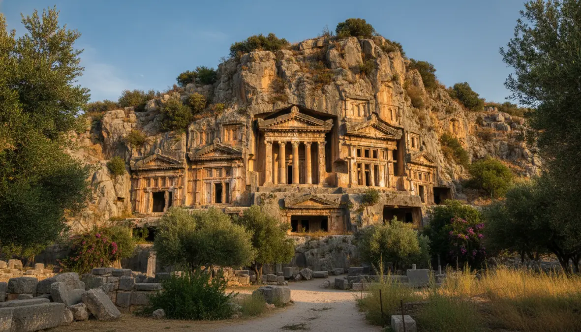 Antiche tombe licie scavate nella roccia a Myra lungo il percorso da Antalya a Kas