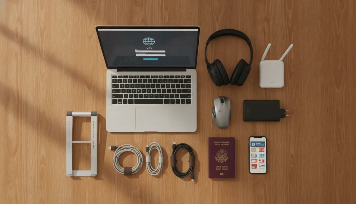 Essential digital nomad equipment and remote work gear for working while traveling